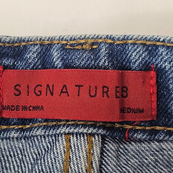 Signature 8 Blue Denim Shorts Women Distressed High Rise Button Down Size M - Picture 8 of 14